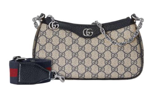 GUCCI Ophidia Canvas With Leather Shoulder Bag, Handbag Small Women's Beige & Blue 735132-96IWN-4076 size L25cm W6cm H15.5cm