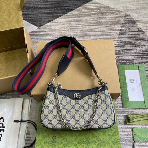 GUCCI Ophidia Canvas With Leather Shoulder Bag, Handbag Small Women's Beige & Blue 735132-96IWN-4076 size L25cm W6cm H15.5cm