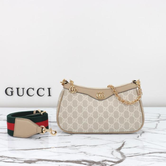 GUCCI Ophidia Canvas With Leather Shoulder Bag, Handbag, Shoulder Bag Women's Beige & White 735132-UULAG-9682 size L25cm W6cm H15.5cm
