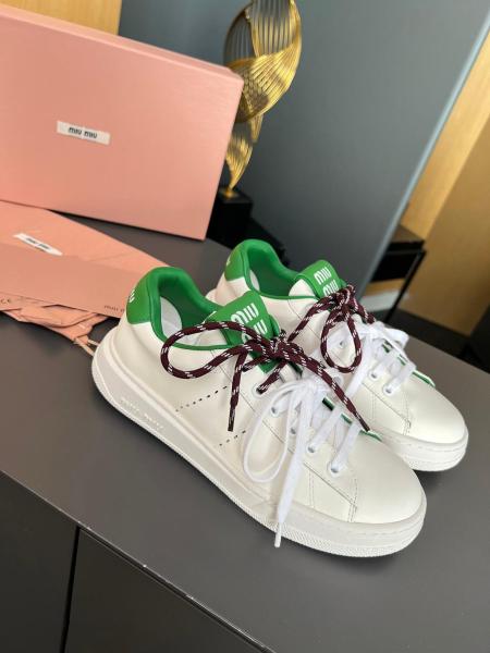 MIU MIU Leather Low top Skateboard Shoes Women's White Green