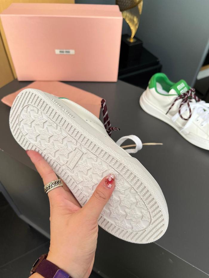 MIU MIU Leather Low top Skateboard Shoes Women's White Green