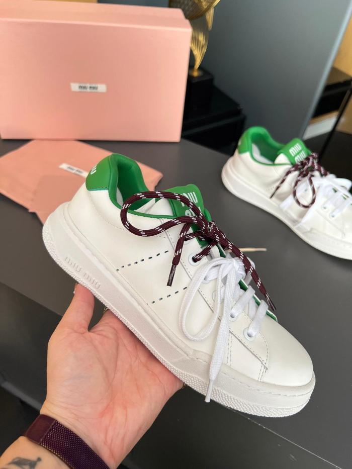 MIU MIU Leather Low top Skateboard Shoes Women's White Green
