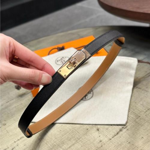 HERMES Cow Leather Belts Women's Black 1.8cm