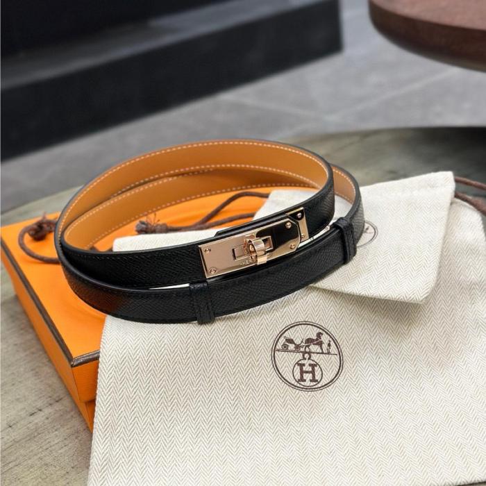 HERMES Cow Leather Belts Women's Black 1.8cm