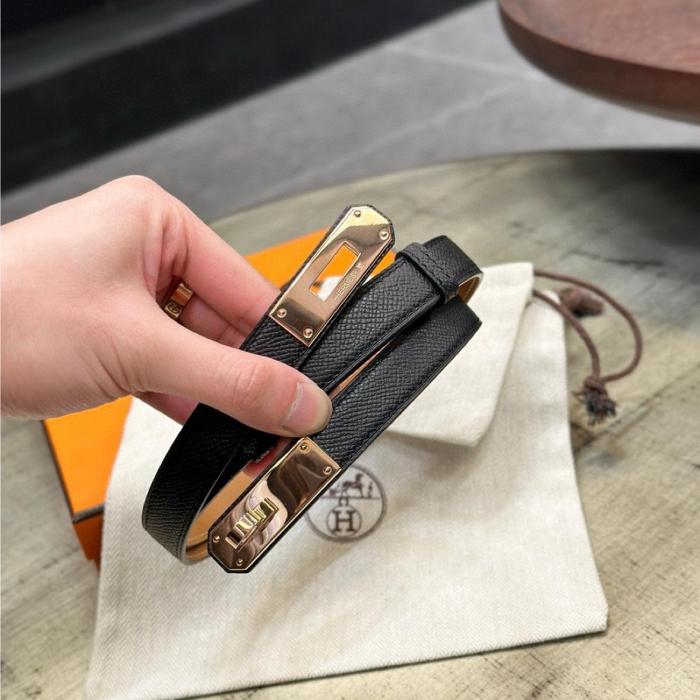 HERMES Cow Leather Belts Women's Black 1.8cm