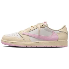 Jordan x Travis Scott Air Jordan 1 Low OG Pink Hook Cushioning Low top Vintage Basketball Shoes Beige Gray Pink