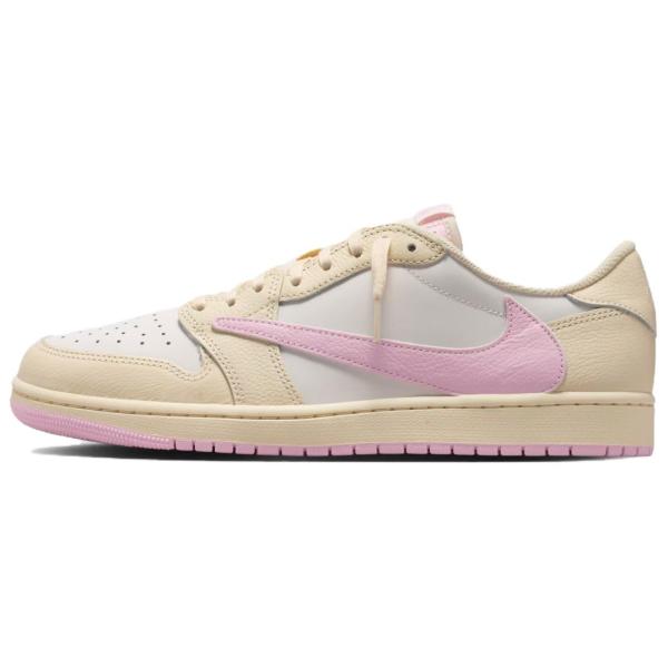 Jordan x Travis Scott Air Jordan 1 Low OG Pink Hook Cushioning Low top Vintage Basketball Shoes Beige Gray Pink