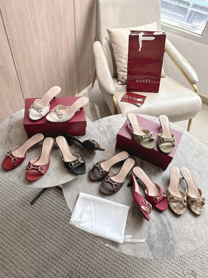 GUCCI Horsebit Slide Slippers 5cm Women's Beige & Dark Brown