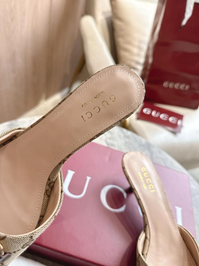 GUCCI Horsebit Slide Slippers 5cm Women's Beige & Dark Brown