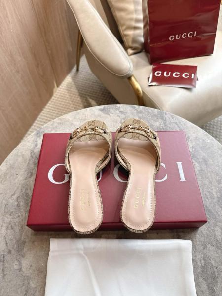GUCCI Horsebit Slide Slippers 5cm Women's Beige & Dark Brown