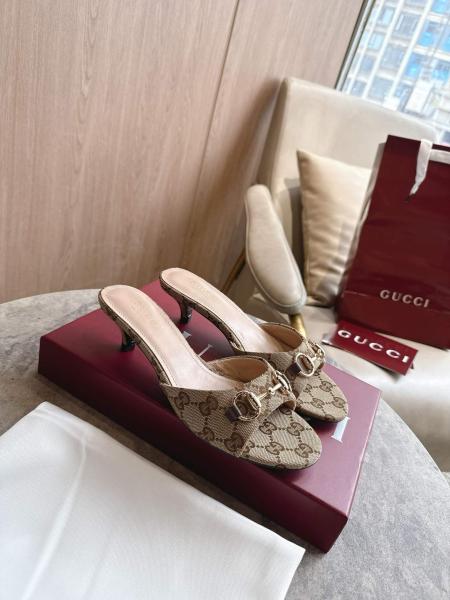 GUCCI Horsebit Slide Slippers 5cm Women's Beige & Dark Brown