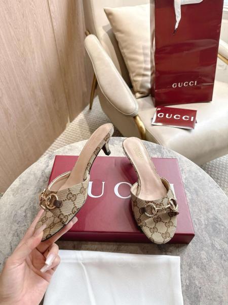 GUCCI Horsebit Slide Slippers 5cm Women's Beige & Dark Brown