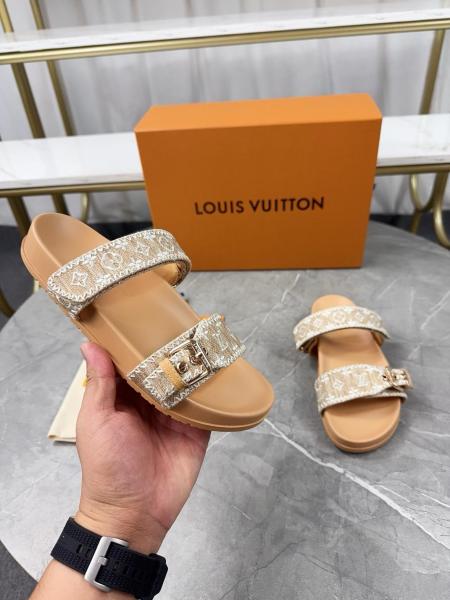 LOUIS VUITTON Bom Dia Slide Slippers Women's Brown