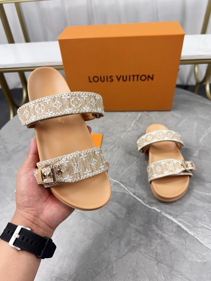 LOUIS VUITTON Bom Dia Slide Slippers Women's Brown