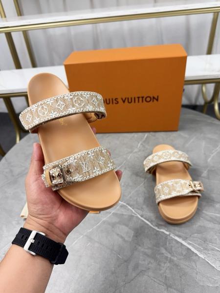 LOUIS VUITTON Bom Dia Slide Slippers Women's Brown