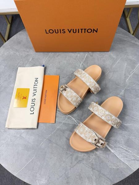 LOUIS VUITTON Bom Dia Slide Slippers Women's Brown