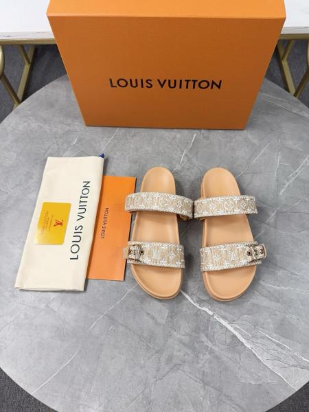 LOUIS VUITTON Bom Dia Slide Slippers Women's Brown