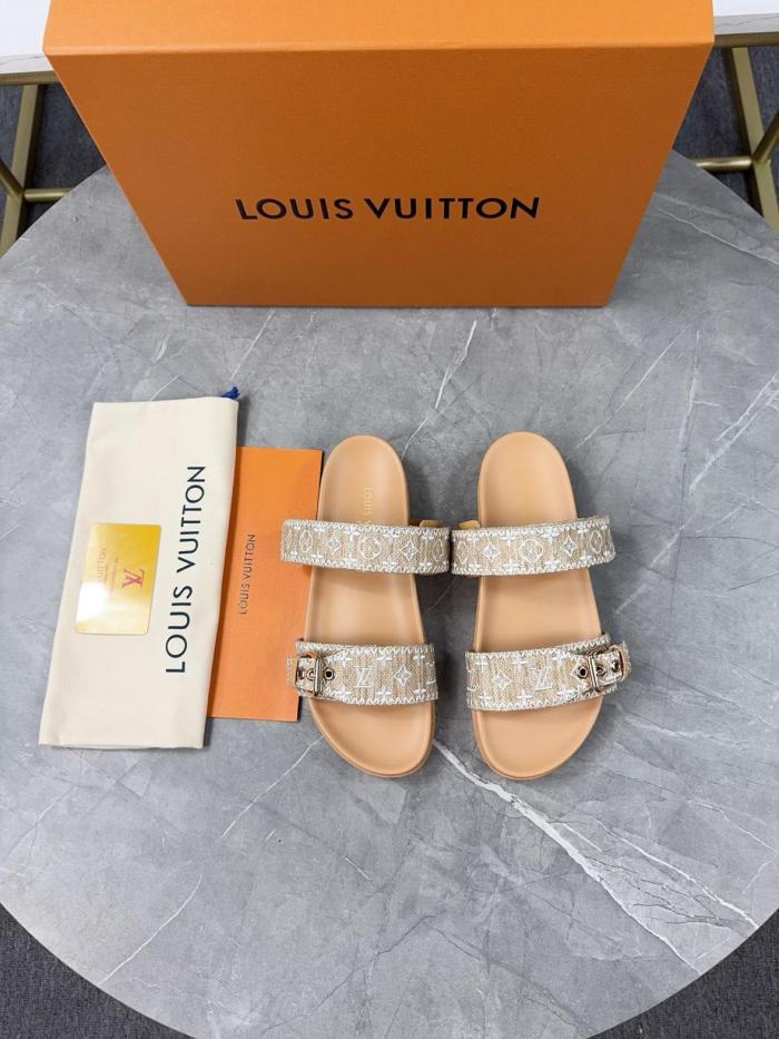 LOUIS VUITTON Bom Dia Slide Slippers Women's Brown