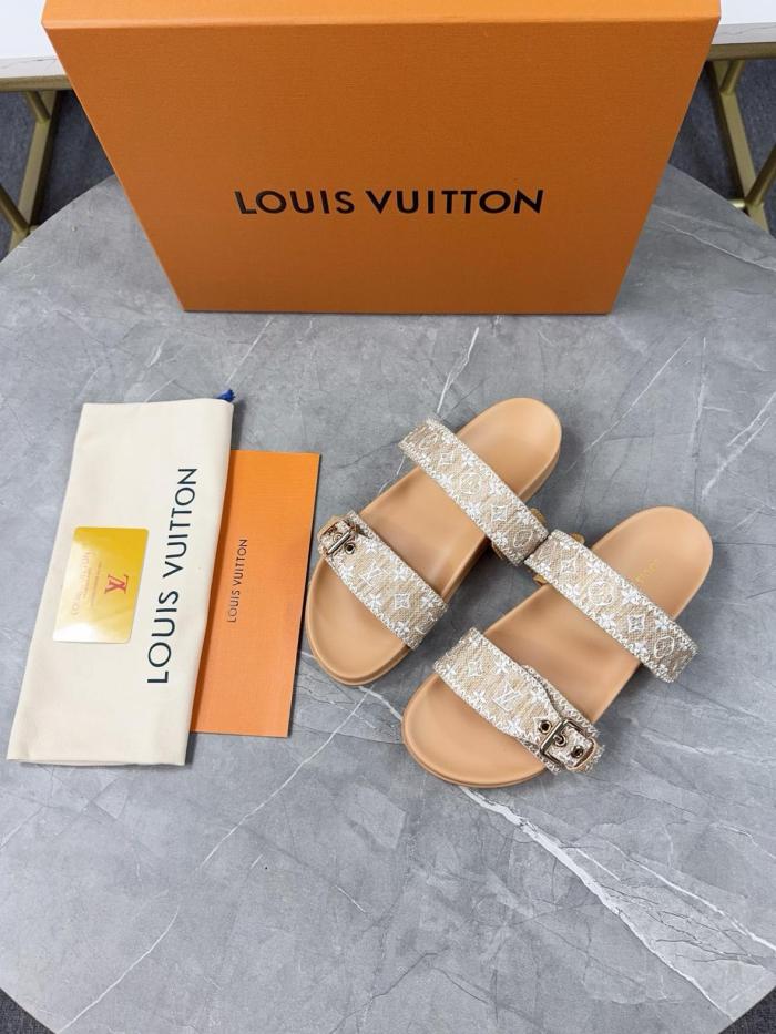 LOUIS VUITTON Bom Dia Slide Slippers Women's Brown