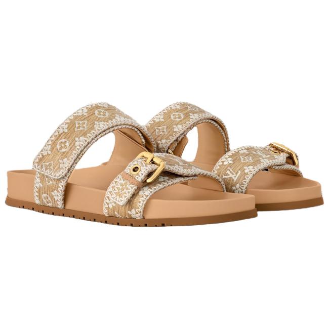 LOUIS VUITTON Bom Dia Slide Slippers Women's Brown