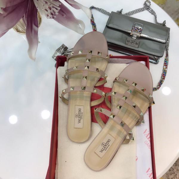 Valentino Rockstud Slide Slippers 0.5cm Women's Pink