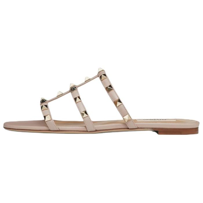 Valentino Rockstud Slide Slippers 0.5cm Women's Pink