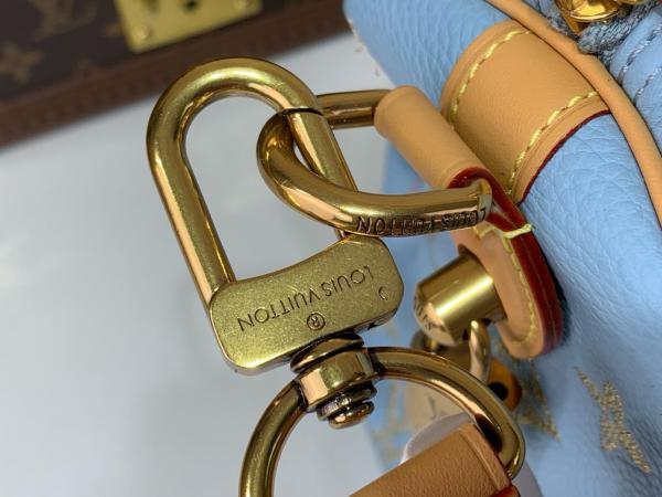 LOUIS VUITTON Speedy Cow Leather Travel Bag Handbag Men's Blue M28080 L25cm W15cm H15cm