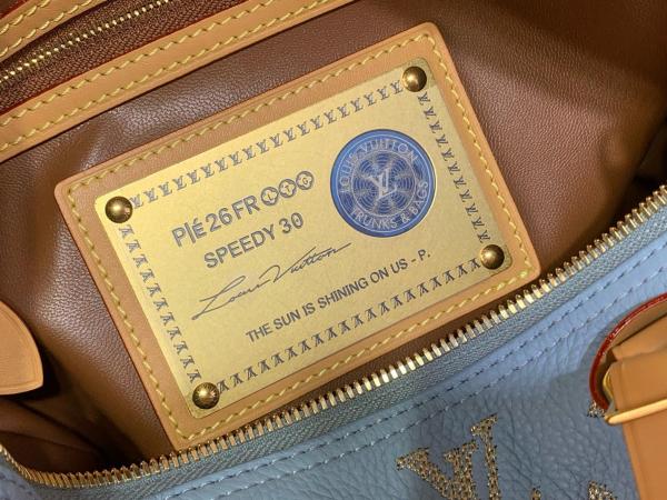 LOUIS VUITTON Speedy Cow Leather Travel Bag Handbag Men's Blue M28080 L25cm W15cm H15cm