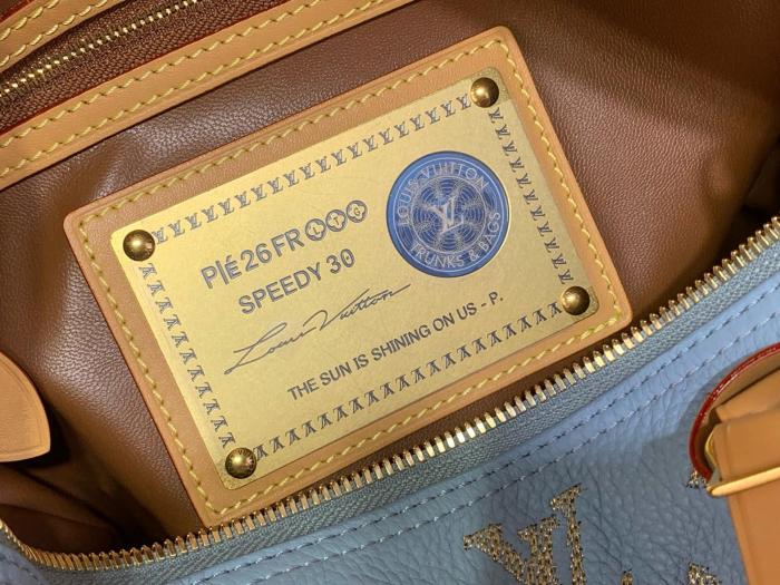 LOUIS VUITTON Speedy Cow Leather Travel Bag Handbag Men's Blue M28080 L25cm W15cm H15cm