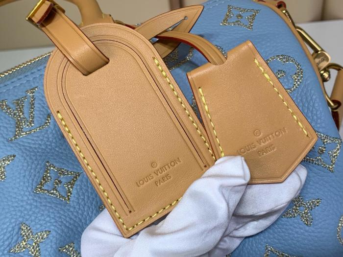 LOUIS VUITTON Speedy Cow Leather Travel Bag Handbag Men's Blue M28080 L25cm W15cm H15cm