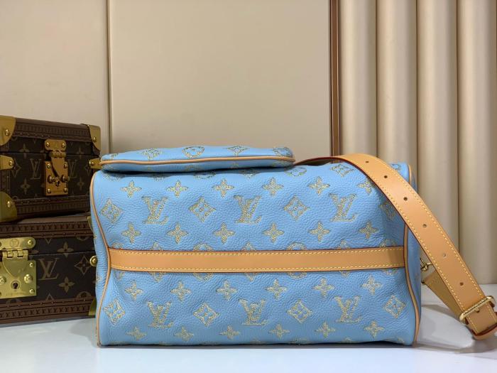LOUIS VUITTON Speedy Cow Leather Travel Bag Handbag Men's Blue M28080 L25cm W15cm H15cm