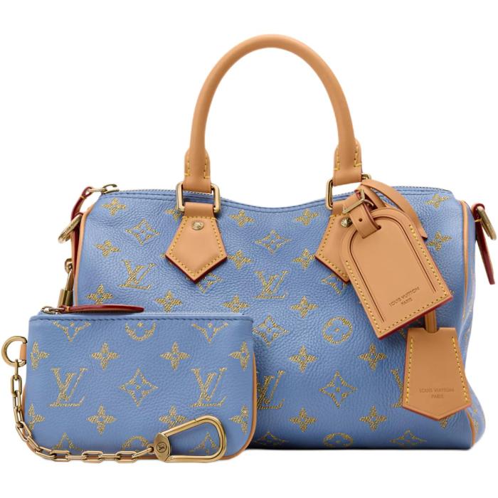 LOUIS VUITTON Speedy Cow Leather Travel Bag Handbag Men's Blue M28080 L25cm W15cm H15cm