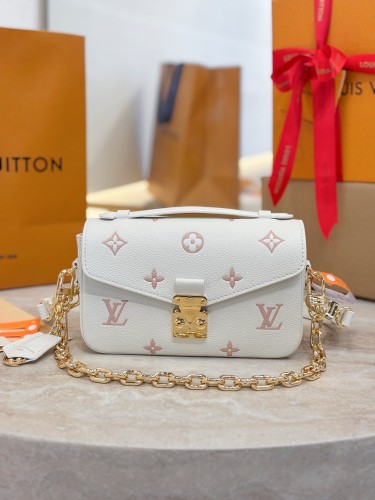  LOUIS VUITTON POCHETTE MÉTIS EAST WEST Cow Leather Shoulder Bag, Crossbody Bag, Handbag Women's White & Pink M27575 size 21.5*6*13.5cm