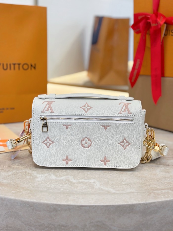  LOUIS VUITTON POCHETTE MÉTIS EAST WEST Cow Leather Shoulder Bag, Crossbody Bag, Handbag Women's White & Pink M27575 size 21.5*6*13.5cm
