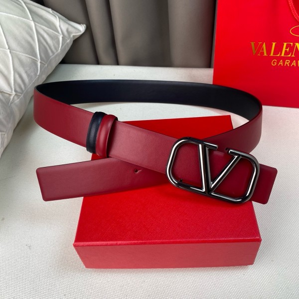 Valentino Calfskin Leather Belts Men's Black Width 4cm