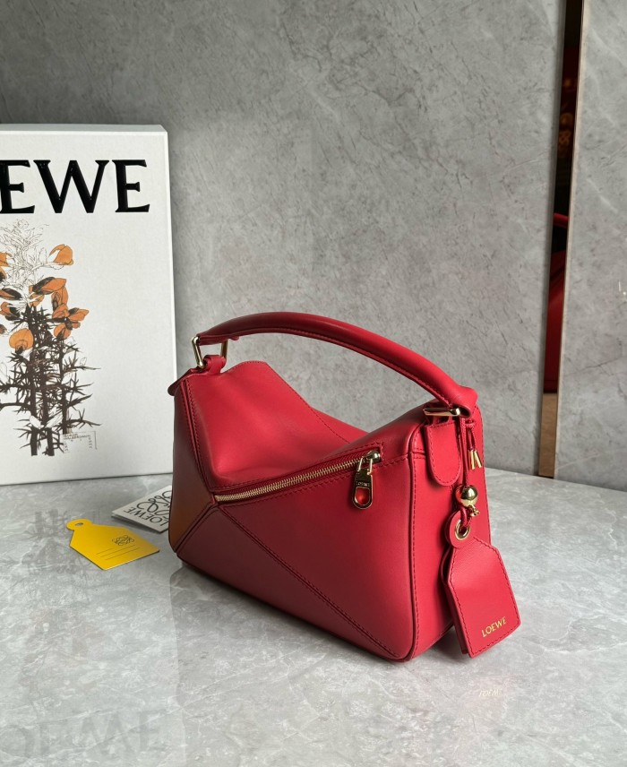 LOEWE Puzzle Sheepskin One Shoulder Handbag Small Women's Red A510PLSX01-7885 L24 W10.5 H16.5 cm