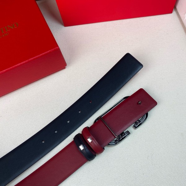 Valentino Calfskin Leather Belts Men's Black Width 4cm