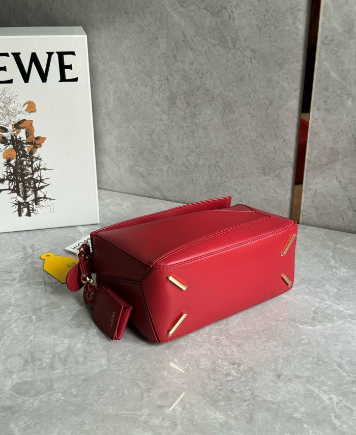 LOEWE Puzzle Sheepskin One Shoulder Handbag Small Women's Red A510PLSX01-7885 L24 W10.5 H16.5 cm