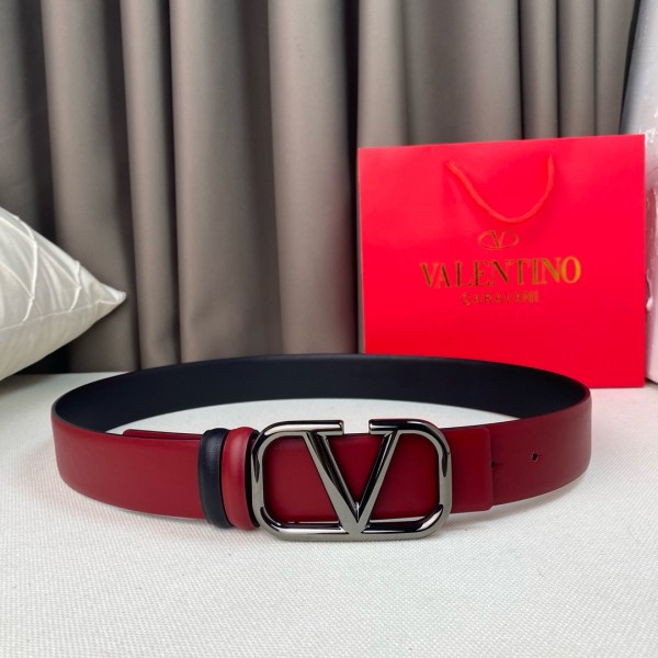 Valentino Calfskin Leather Belts Men's Black Width 4cm