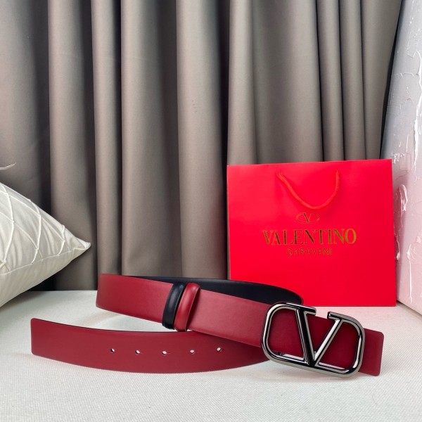 Valentino Calfskin Leather Belts Men's Black Width 4cm