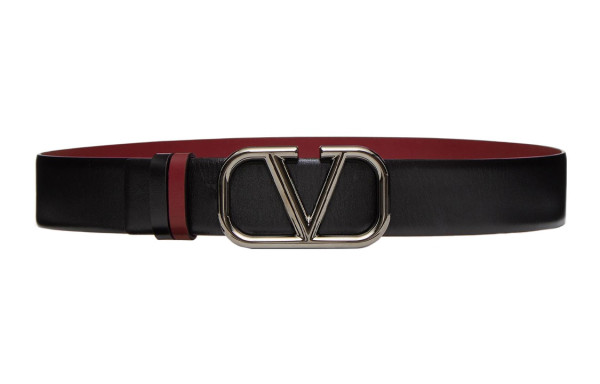 Valentino Calfskin Leather Belts Men's Black Width 4cm