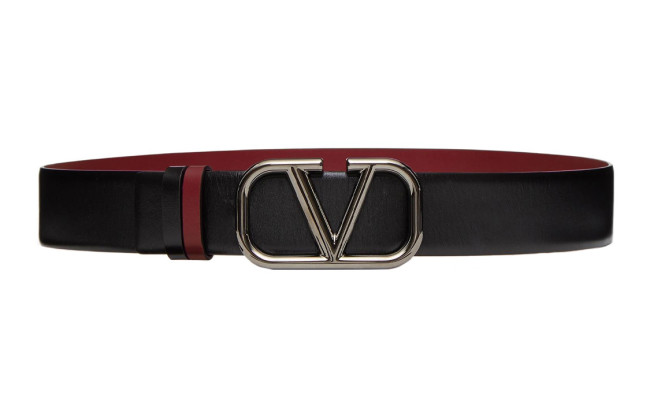 Valentino Calfskin Leather Belts Men's Black Width 4cm