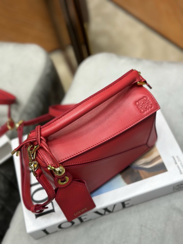 LOEWE Puzzle Lambskin Puzzle Bag One Shoulder Handbag Mini Women's Burnt Red A510PLIX04-7885 Size 17.5*7.5*12.5 cm