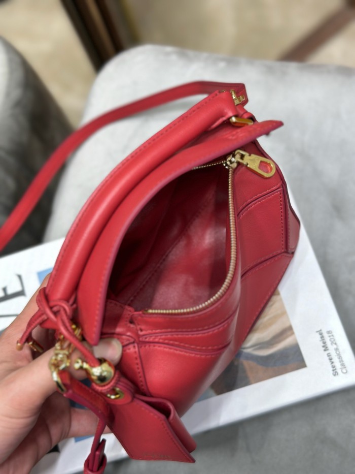 LOEWE Puzzle Lambskin Puzzle Bag One Shoulder Handbag Mini Women's Burnt Red A510PLIX04-7885 Size 17.5*7.5*12.5 cm