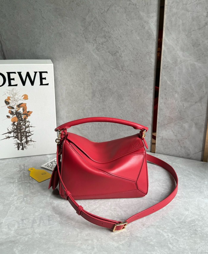 LOEWE Puzzle Sheepskin One Shoulder Handbag Small Women's Red A510PLSX01-7885 L24 W10.5 H16.5 cm