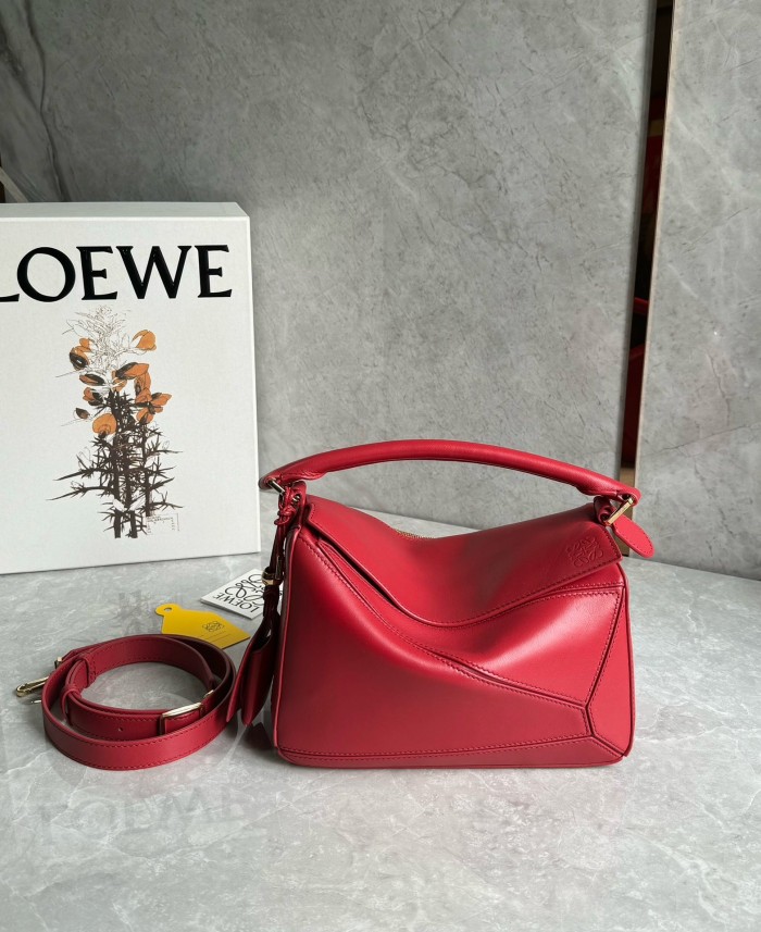 LOEWE Puzzle Sheepskin One Shoulder Handbag Small Women's Red A510PLSX01-7885 L24 W10.5 H16.5 cm