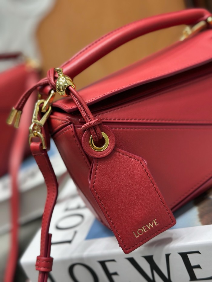 LOEWE Puzzle Lambskin Puzzle Bag One Shoulder Handbag Mini Women's Burnt Red A510PLIX04-7885 Size 17.5*7.5*12.5 cm