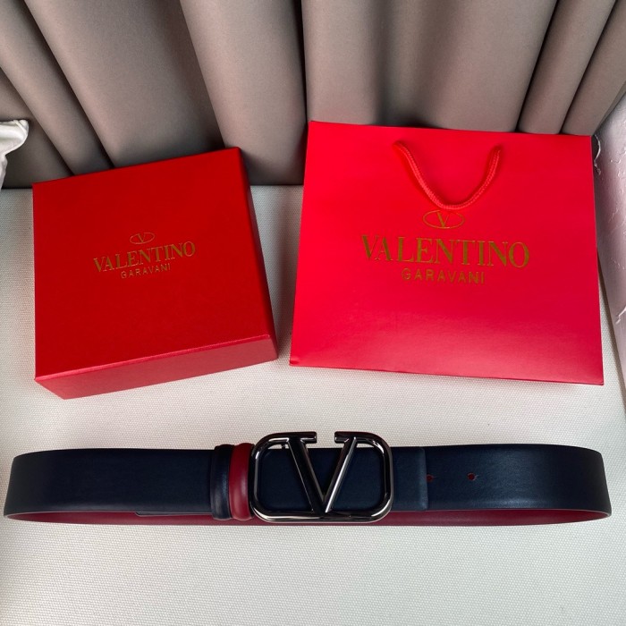 Valentino Calfskin Leather Belts Men's Black Width 4cm