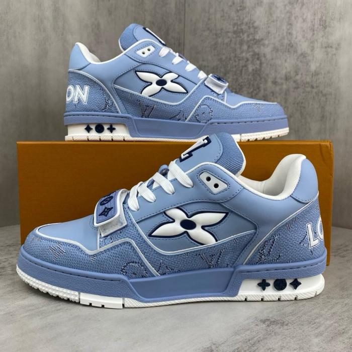 LOUIS VUITTON Trainer Cow Leather Low top Skateboard Shoes Unisex Blue