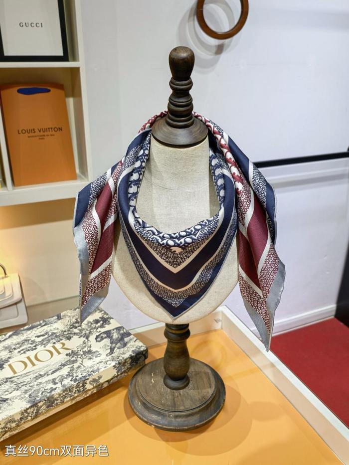 DIOR Scarves Unisex Burgundy And Marine Blue 90*90cm